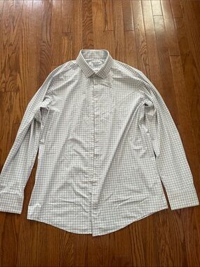 Mizzen+Main Light Blue White Checkered Button Down Trim Fit Shirt Men’s Sz XL